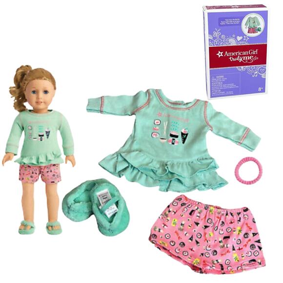 NEW American Girl PAJAMAS OUTFIT Thats How We Roll Sushi Top Shorts Slippers BOX - Picture 1 of 11